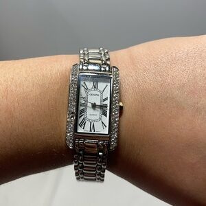 Geneva sliver quartz rectangle diamond watch